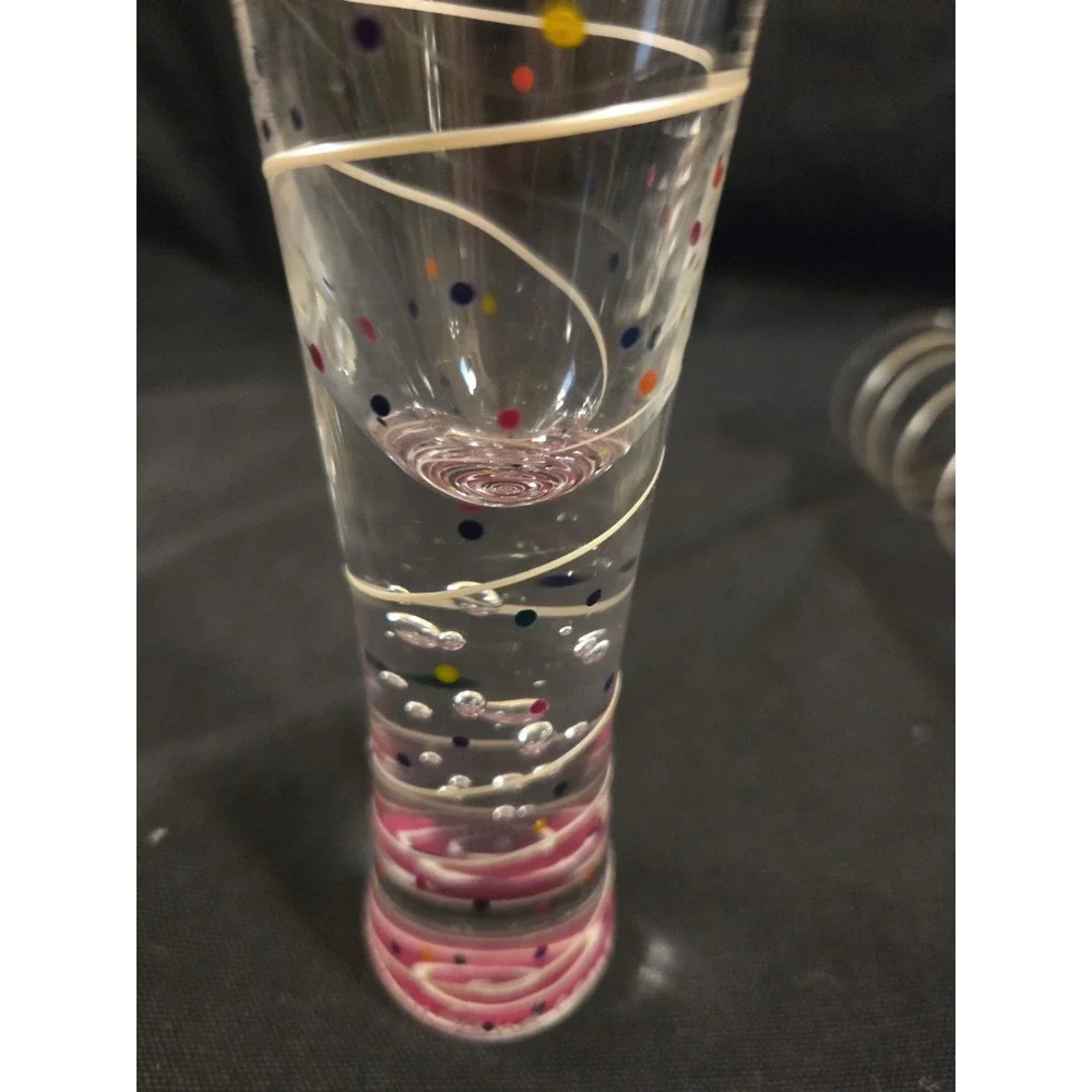 Mindy Sand Bubble Champagne Flutes Set of 4 Signed 2018 Hand Painted Art Glass